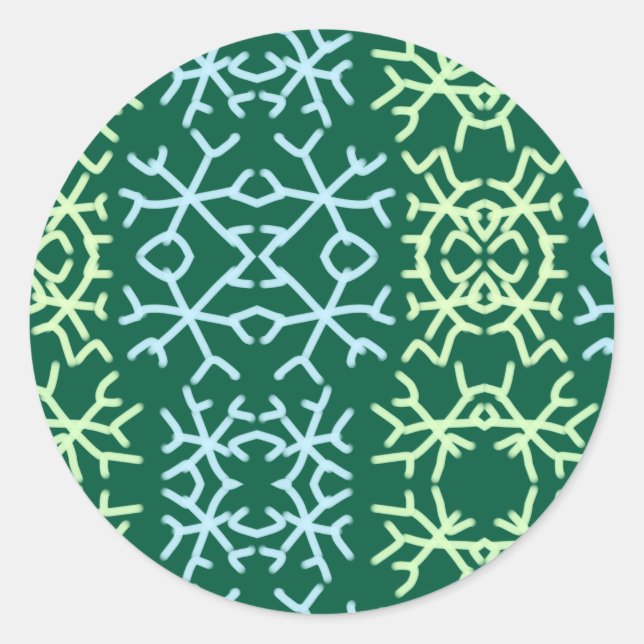 Pegatina Redonda Blue gr Nieve flakes patrón de nieve Navidad (Anverso)