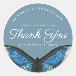 Pegatina Redonda Blue Gracias Elegant Butterfly Business Personaliz