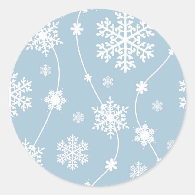Pegatina Redonda Blue Gray Snowflakes Winter Wonderland Holiday (Anverso)