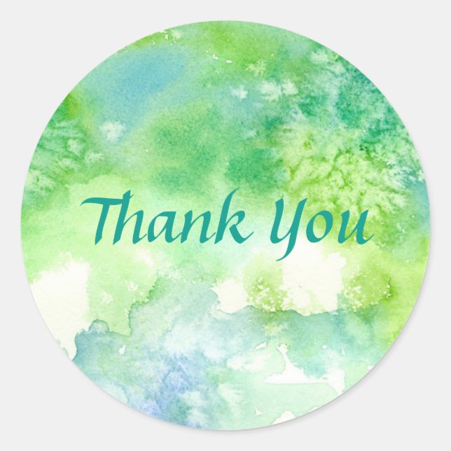 Pegatina Redonda Blue Green Watercolor Wash Painting Gracias (Anverso)