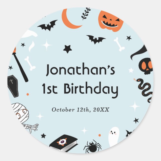 Pegatina Redonda Blue Halloween Boy Birday Party (Anverso)