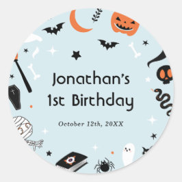 Pegatina Redonda Blue Halloween Boy Birday Party
