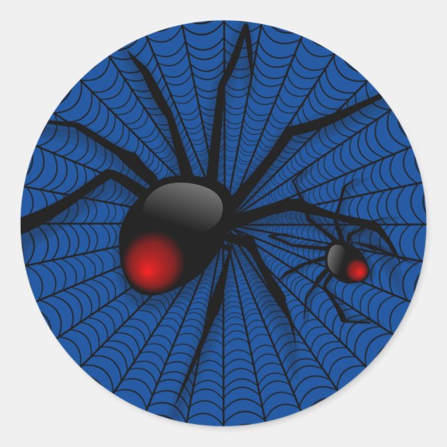 Pegatina Redonda Blue Halloween Male Black Widder Scary Spider Web (Anverso)