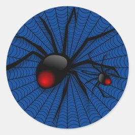 Pegatina Redonda Blue Halloween Male Black Widder Scary Spider Web