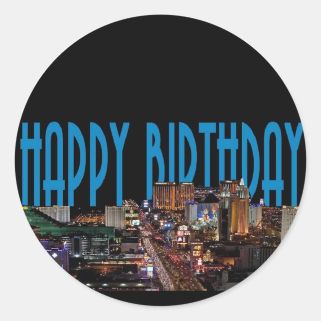 Pegatina Redonda Blue Happy Birday Las Vegas Sticker (Anverso)