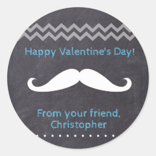 Pegatina Redonda Blue Happy Valentine day mustache