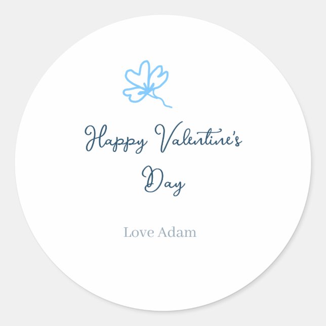 Pegatina Redonda Blue happy Valentine's day love name flower rustic (Anverso)