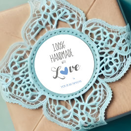 Pegatina Redonda Blue Heart 100% Handmade with Love Quote
