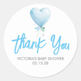 Pegatina Redonda Blue Heart Balloon Baby Shower Gracias
