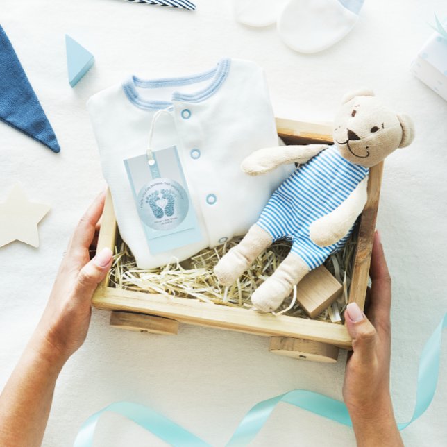 Pegatina Redonda Blue Heart Feet Baby Shower Favor Gracias Muchacho (Blue Heart Feet Baby Shower Favor Thank You Boy Classic Round Sticker)