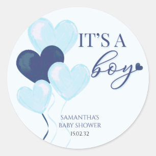Pegatina Redonda Blue Heart Valentines Es un niño Baby Shower