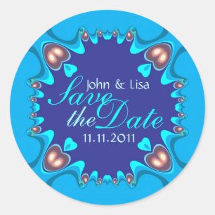 Pegatina Redonda Blue Hearts Alternative Save the Date Pegatinas