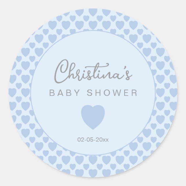 Pegatina Redonda Blue Hearts Baby Shower  (Anverso)