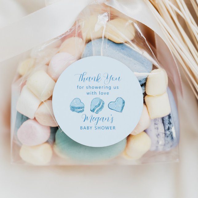 Pegatina Redonda Blue Hearts Valentine Baby Shower Favor (Subido por el creador)