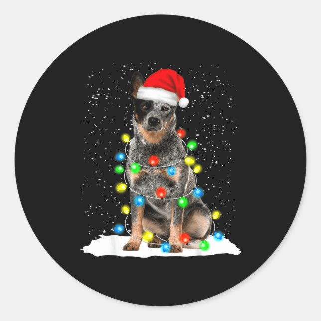 Pegatina Redonda Blue Heeler Christmas Light Funny Gift For Dog Lov (Anverso)