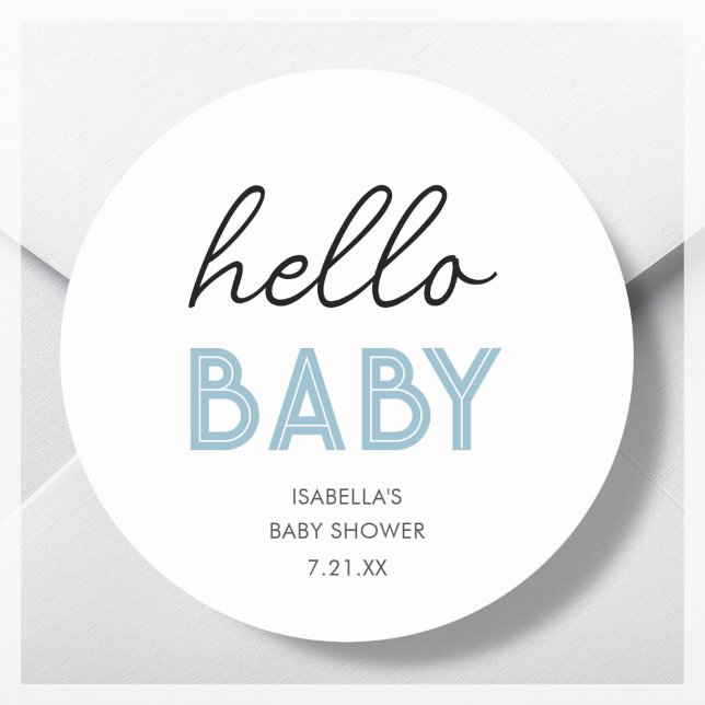 Pegatina Redonda Blue Hello Baby | BABY SHOWER (Subido por el creador)