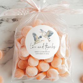 Pegatina Redonda Blue Herons Flying Love Gracias Boda