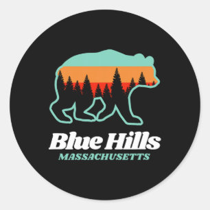 Pegatina Redonda Blue Hills Machusetts Esquí del oso Snowboard