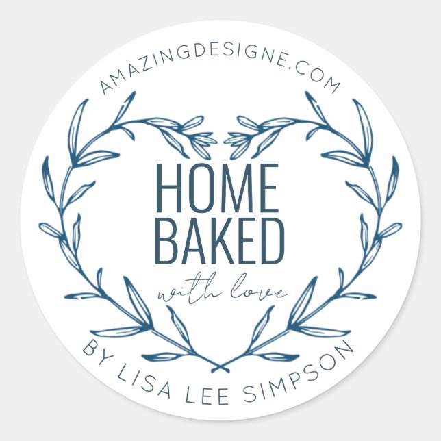 Pegatina Redonda Blue Home baked With Love heart (Anverso)