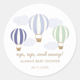 Pegatina Redonda Blue Hot Air Balloons Boy Baby Shower Classic Roun