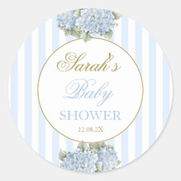 Pegatina Redonda Blue Hydrangea Baby Shower