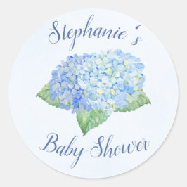 Pegatina Redonda Blue Hydrangea Baby Shower Personalizado