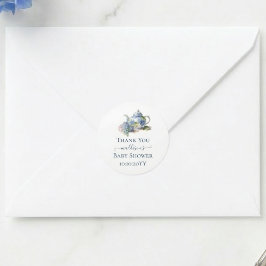 Pegatina Redonda Blue Hydrangea Baby Shower Tea Fiesta Gracias