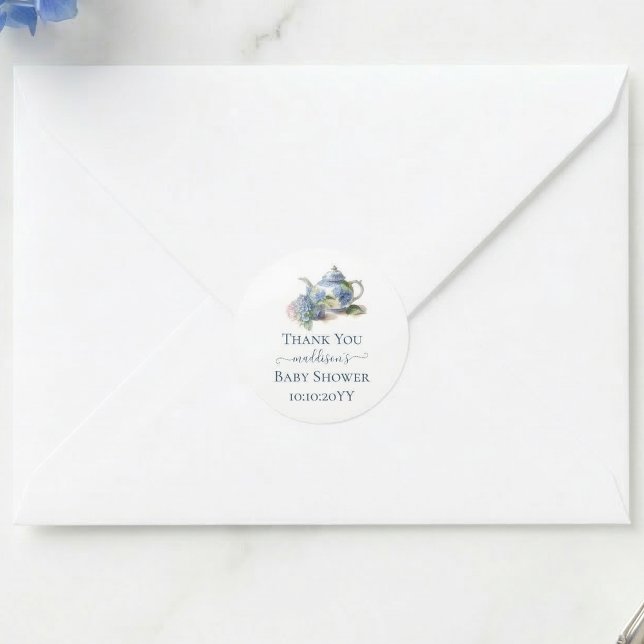 Pegatina Redonda Blue Hydrangea Baby Shower Tea Fiesta Gracias (Subido por el creador)