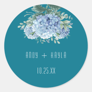 Pegatina Redonda Blue Hydrangea Elegant Wedding Tank You