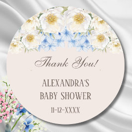 Pegatina Redonda Blue Hydrangea Floral Garden Baby Shower Gracias