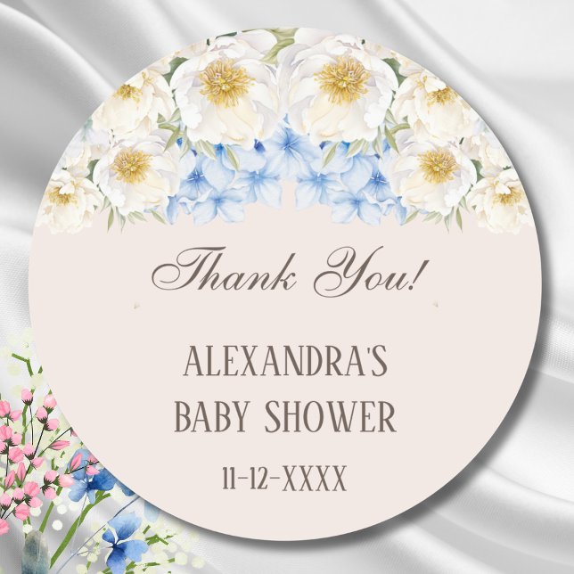 Pegatina Redonda Blue Hydrangea Floral Garden Baby Shower Gracias (Subido por el creador)