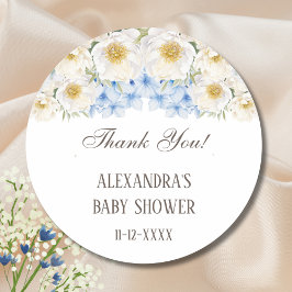 Pegatina Redonda Blue Hydrangea Floral Garden Baby Shower Gracias