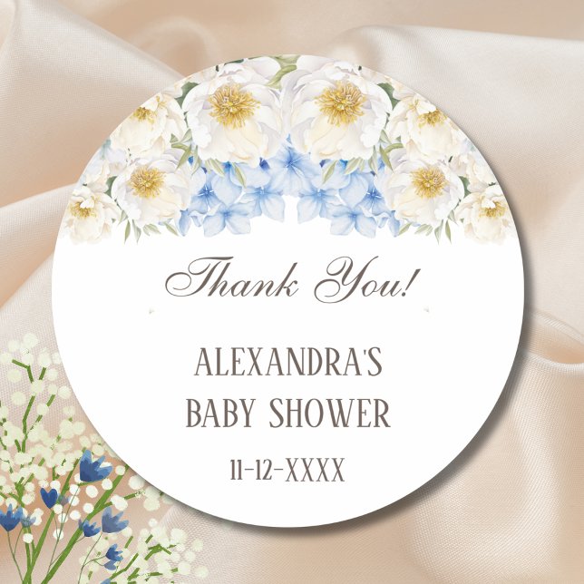 Pegatina Redonda Blue Hydrangea Floral Garden Baby Shower Gracias (Subido por el creador)