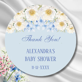 Pegatina Redonda Blue Hydrangea Floral Garden Baby Shower Gracias