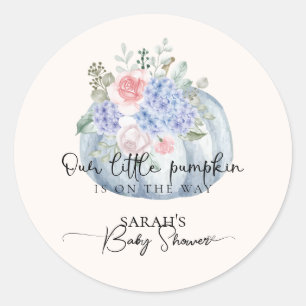 Pegatina Redonda Blue Hydrangea Flower Pumpkin Fall Baby Shower