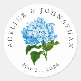 Pegatina Redonda Blue Hydrangea Names and Boda Date