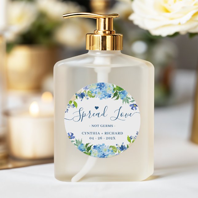 Pegatina Redonda Blue Hydrangeas Boda Floral Favor Sanitizer (Subido por el creador)