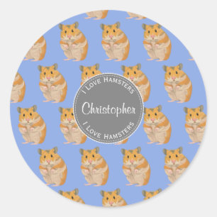 Pegatina Redonda Blue I love Hamsters Hamster Hamster Pattern
