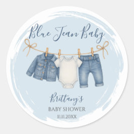Pegatina Redonda Blue Jean Baby Shower Baby Outfit