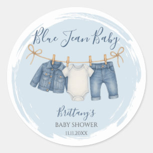 Pegatina Redonda Blue Jean Baby Shower Baby Outfit