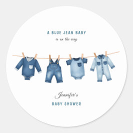 Pegatina Redonda Blue Jean Baby Shower - Denim Theme