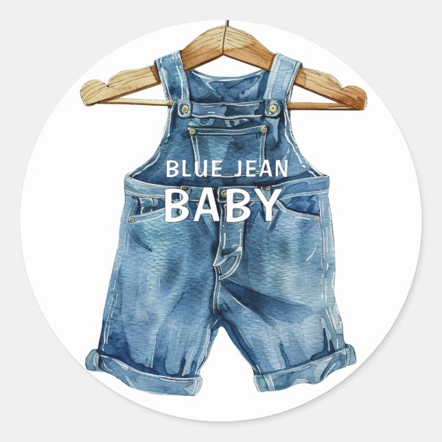 Pegatina Redonda Blue Jean Boy Western Baby Shower (Anverso)