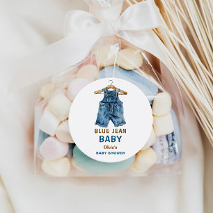 Pegatina Redonda Blue Jean Boy Western Baby Shower