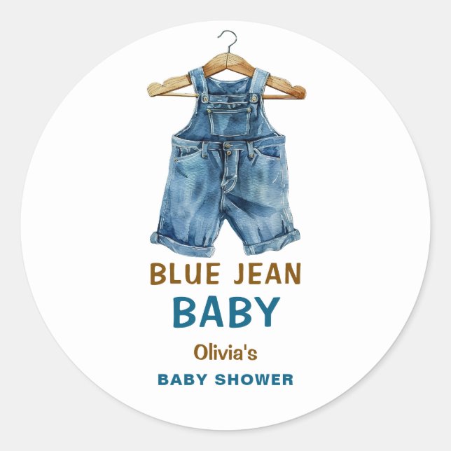 Pegatina Redonda Blue Jean Boy Western Baby Shower (Anverso)
