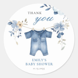 Pegatina Redonda Blue Jean Denim Sweet Boy Baby Shower
