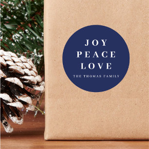 Pegatina Redonda Blue Joy Peace Love Navidades mínimos Nombre de la