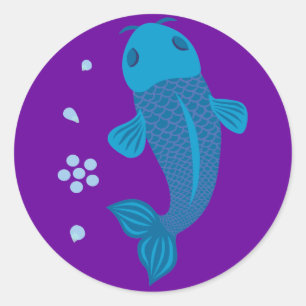 Pegatina Redonda Blue Koi Fish