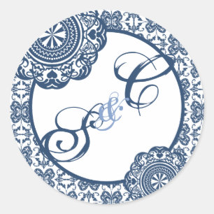 Pegatina Redonda Blue Lace árabe, recuerdo monogramado