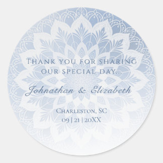 Pegatina Redonda Blue Lace Mandala Wedding Favor