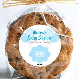 Pegatina Redonda Blue Lamb Sweet Boy Baby Shower Gracias
